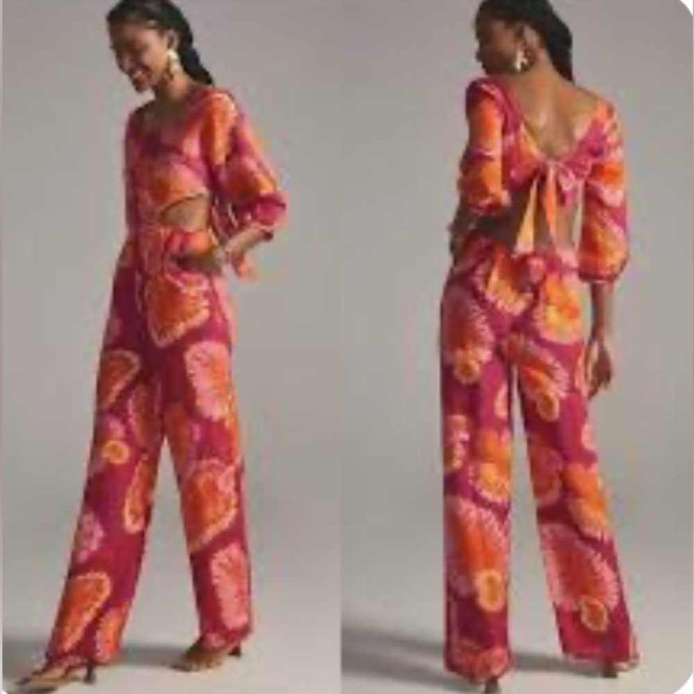 Farm Rio x Anthropologie linen blend jumpsuit L